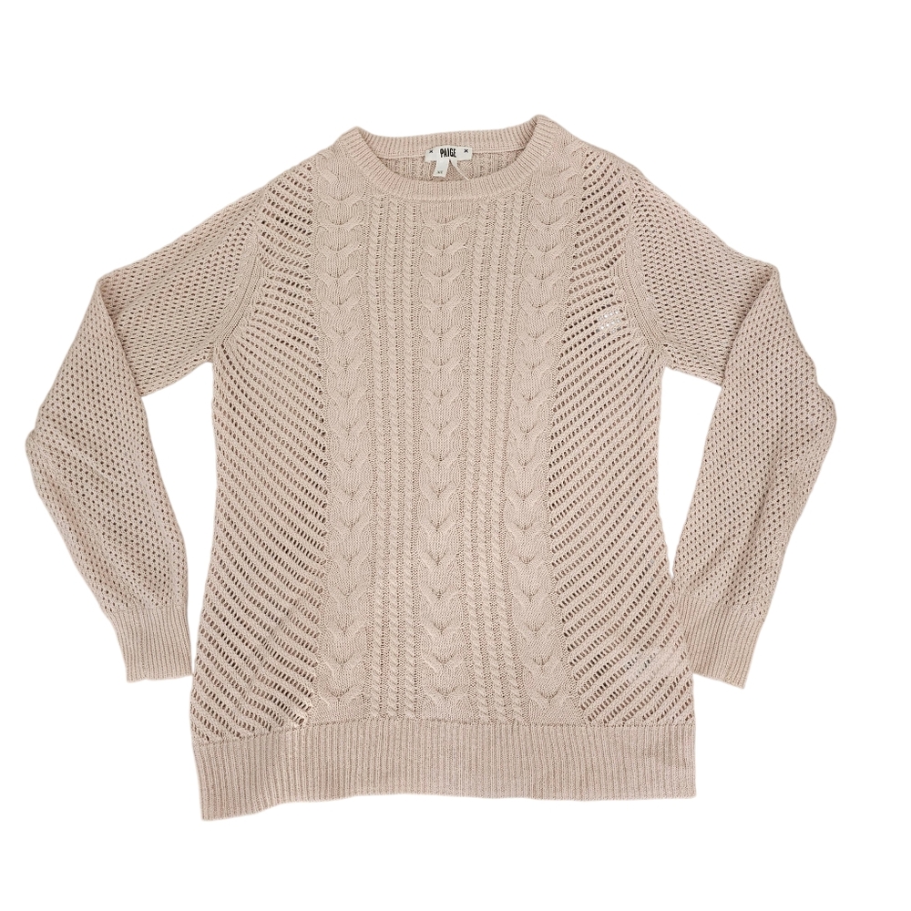 Paige Light Pink Merino Wool Blend Cableknit Sweater Small Lightweight - Picture 1 of 8